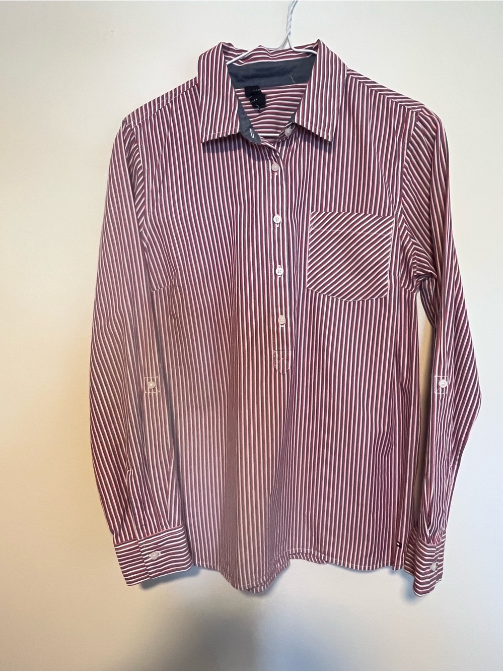 Women’s Red Stripe half Button-Up Shirt